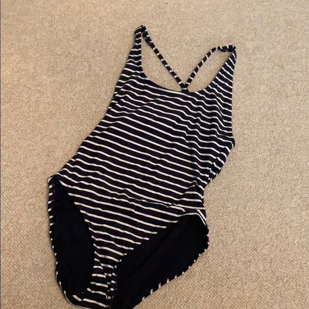 Cute navy and white striped bathing suit
